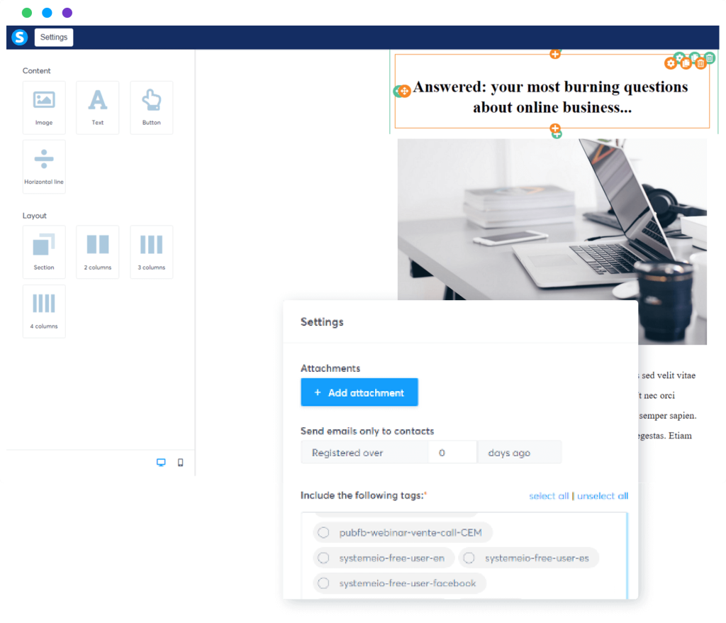 Systeme.io workflow builder for email automation